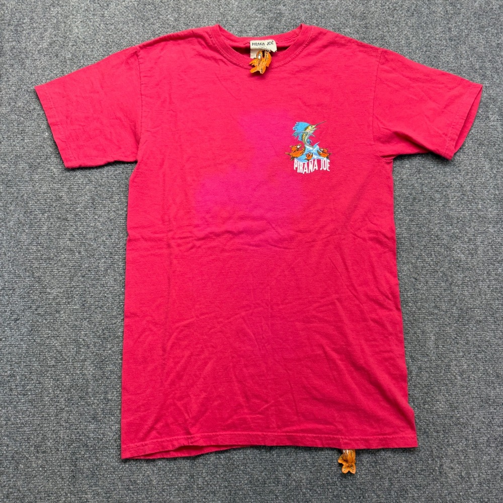 Pirana Joe Mens Red Marlin Piranha Graphic T-Shirt Small Short Sleeve Cotton